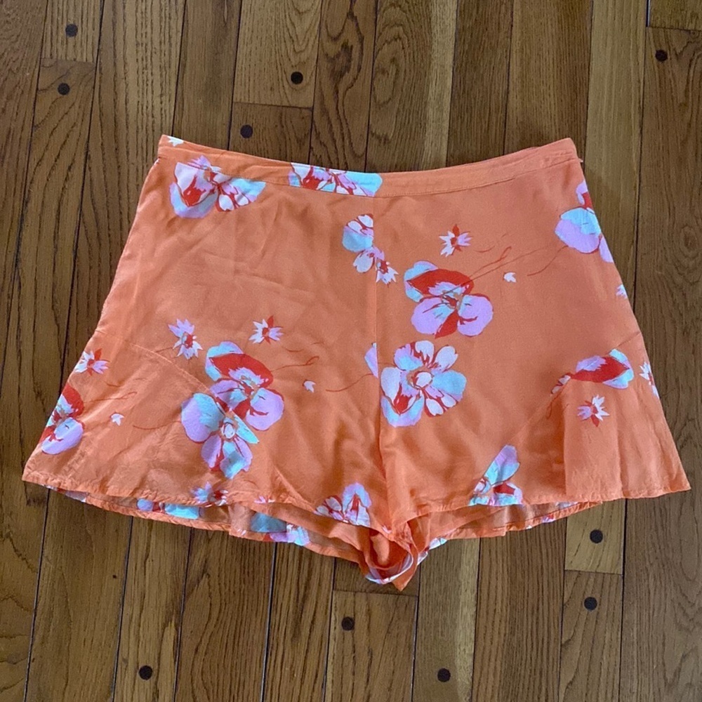 Free people coral floral flutter side zip‎ mini dress shorts